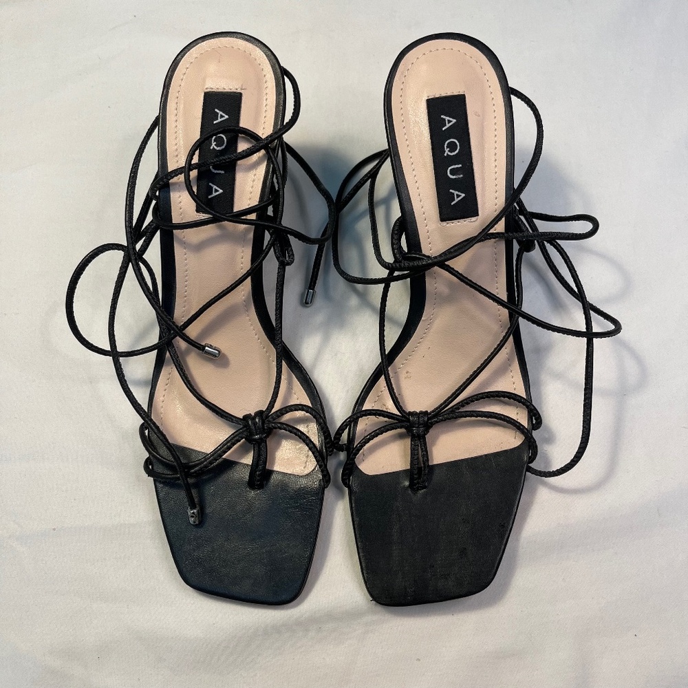 AQUA Black Strappy Heels